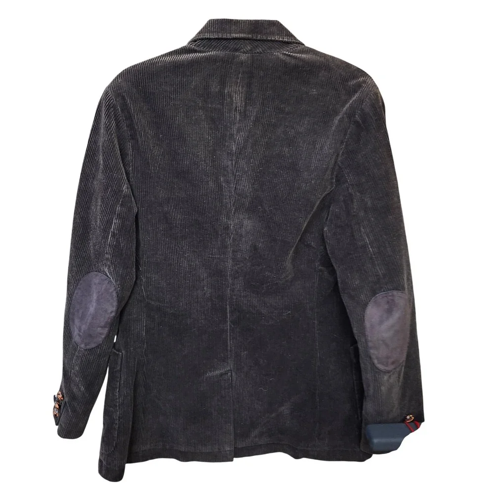 American Eagle‎ Mens XL Brown Corduroy Blazer Elbow Patches Plaid Lining Jacket